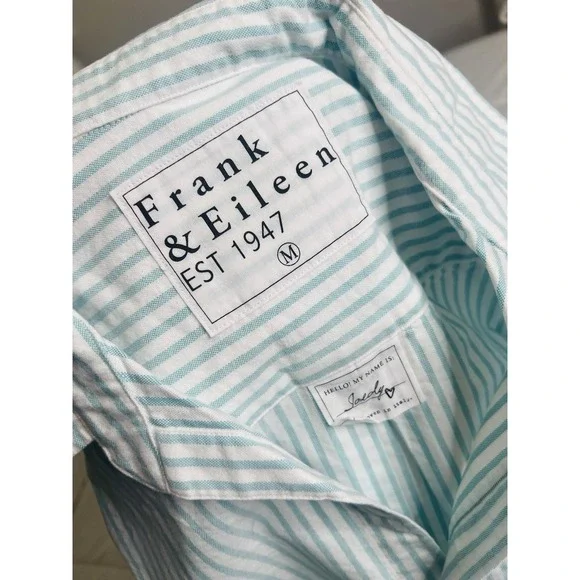 Frank & Eileen Boyfriend Button Up Long‎ Sleeve Collared Shirt Blue Stripes Sz M - Picture 7 of 11